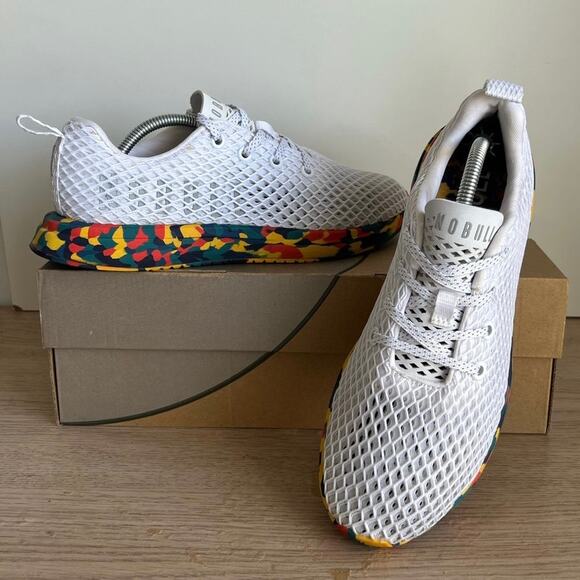 RARE NOBULL Wild Collection White/Multi Sole Mesh Runners- SZ